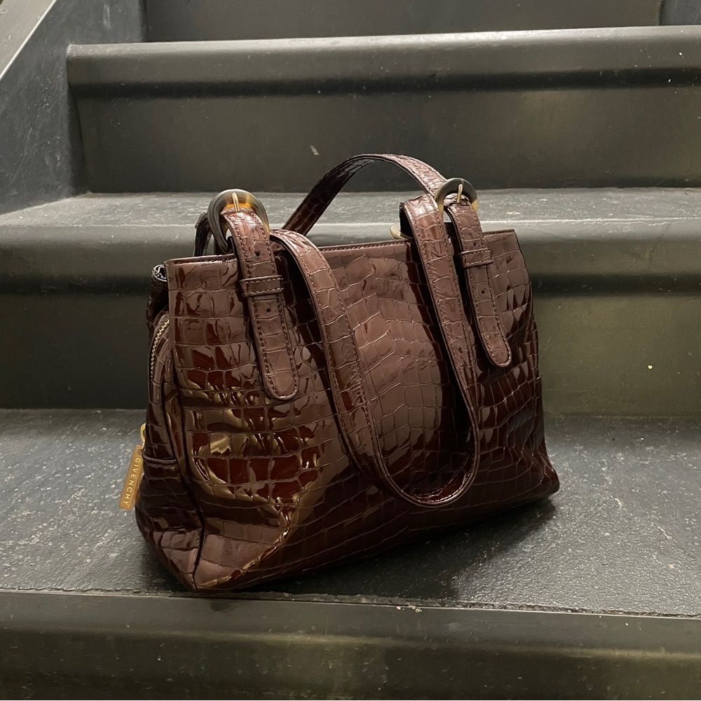 Givenchy Patent Croc-Embossed Satchel in Glossy Burgundy